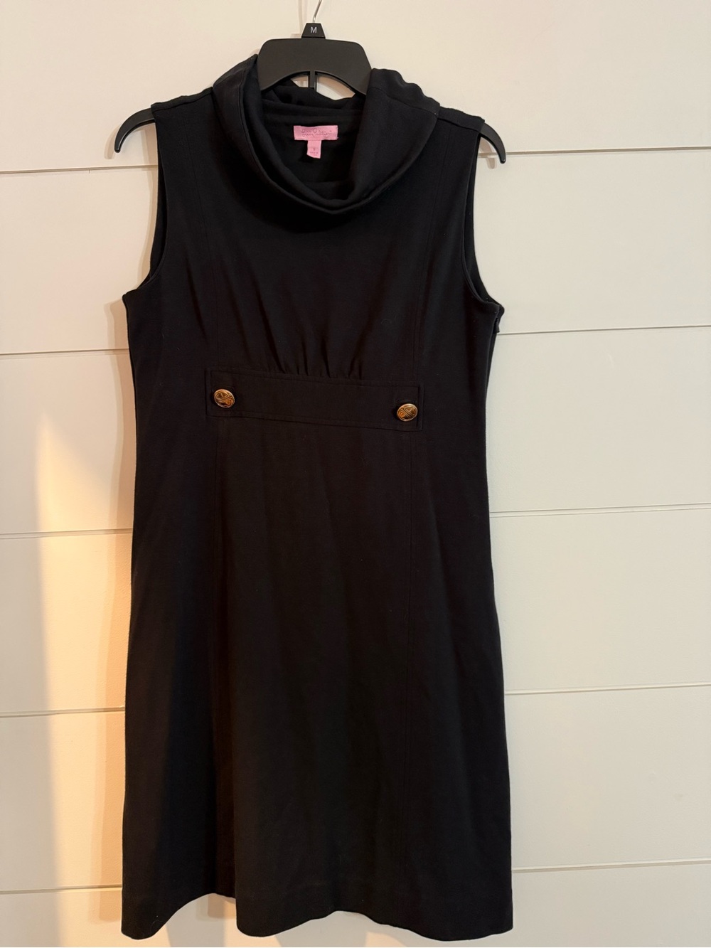 Lilly Pulitzer Black Sleeveless Cowl Neck Mini Dress with Button Detail